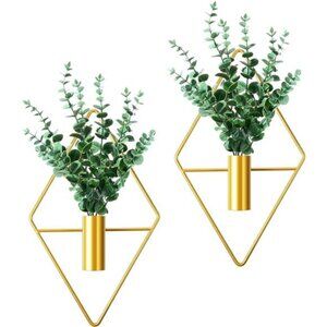 2 Pieces Diamond Shape Hanging Planters with Artificial Aquatic Plants Metal